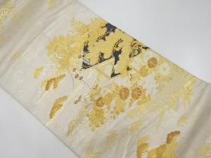リサイクル　松藤に菊・屋敷風景模様織出し袋帯